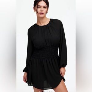 Madewell ❤️ Black Bubble Sleeve Smocked Minj Dress